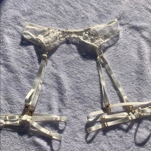 White Lace Lingerie Garter With Gold Details